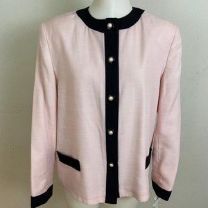 Vintage Leslie Fay Cocktail Pink and Black Linen Blazer All Lining